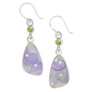 watercolor earrings lavender green earwire peridot white bkgd square